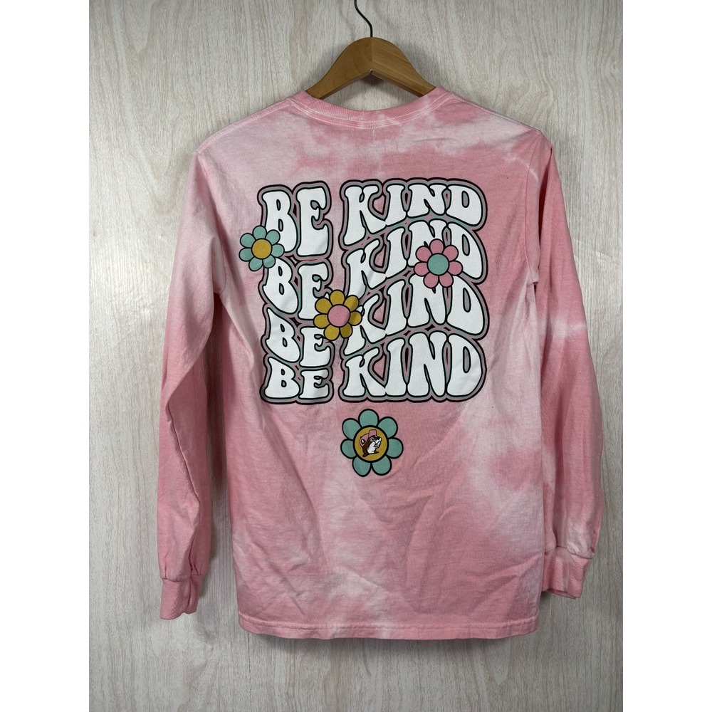 Buc-ee's Be Kind Long Sleeve T Shirt Womens Small Pink Tie Dye Floral Graphic